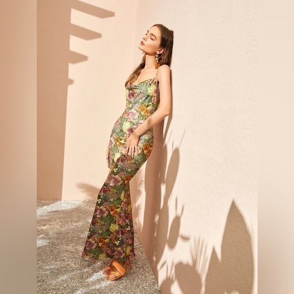Floral Print Draped Shein X Trif Cami Dress, S